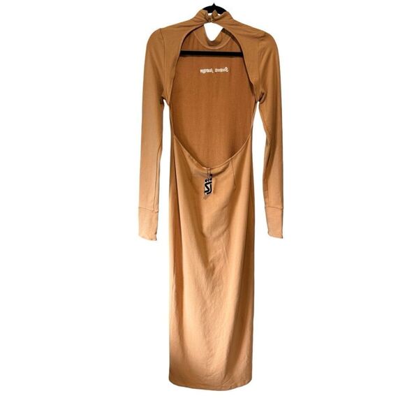 Revolve Shane Justin Nude Brown Tan Backless Cutout Maxi Bodycon Dress - Picture 7 of 11